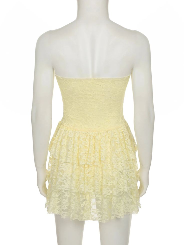 Sweet Yellow Lace Layered A Line Birthday Outfits Strapless Short Homecoming Dress