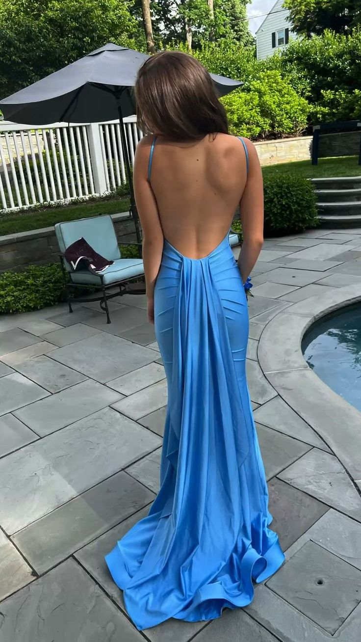 Sexy Blue Mermaid Prom Dresses,Open Back Long Evening Dress