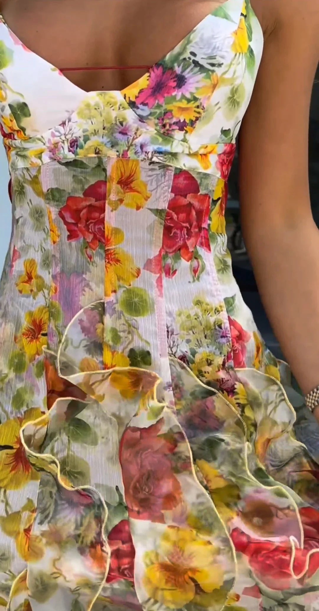 Beautiful Floral Ruffle Long Prom Dress,Formal Party Evening Gown