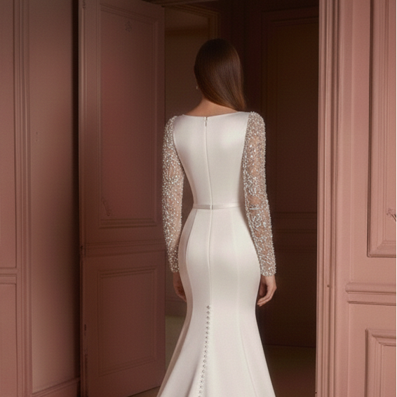 Vintage Lace Wedding Dress High Neck Long Sleeve Bridal