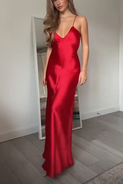 Sexy Red Backless Evening Dress Straps V Neck Party Prom Dress