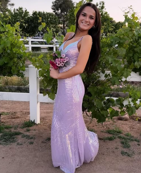 Luxury Lilac Spaghetti Straps Vneck Backless Evening Dress Mermaid Party Prom Dress