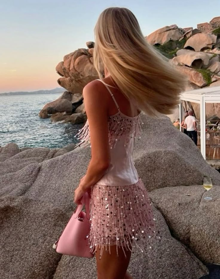Pretty Pink Sequin Spaghetti Straps Homecoming Dress Cocktail Dress