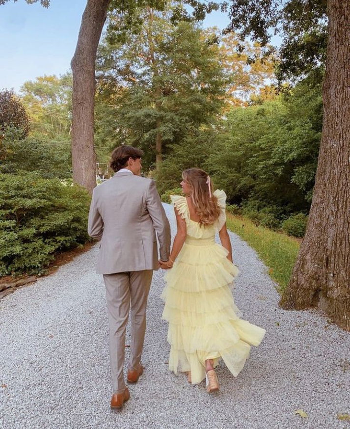 Cute Yellow Layered Tulle Long Prom Dress Formal Party Evening Gown