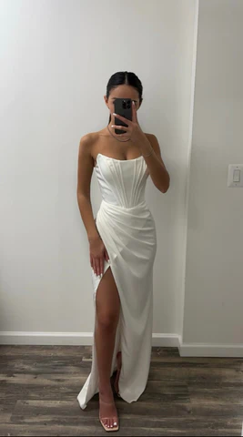 Strapless White Prom Dress Charming Evening Dress