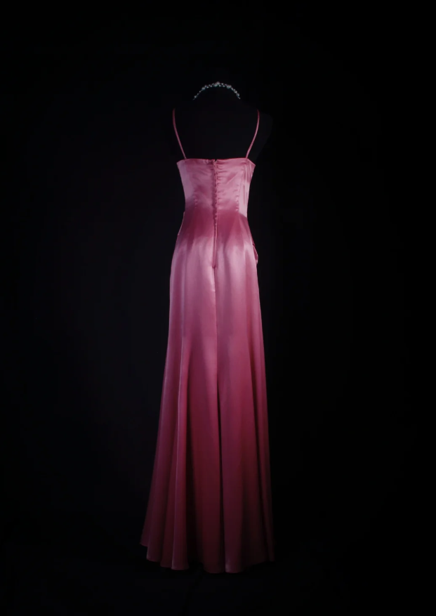 Elegant Pink Satin Pleated Mermaid Long Wedding Guest Dress Formal Party Dress