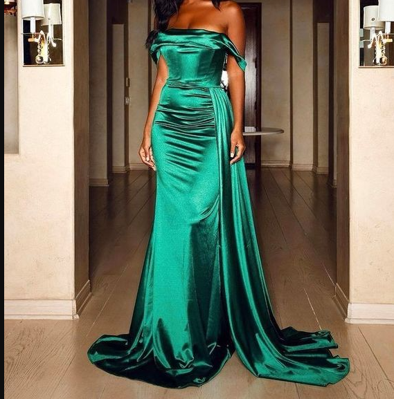 Mermaid Green Satin Elegant Simple Party Long Prom Dresses, Evening Dress