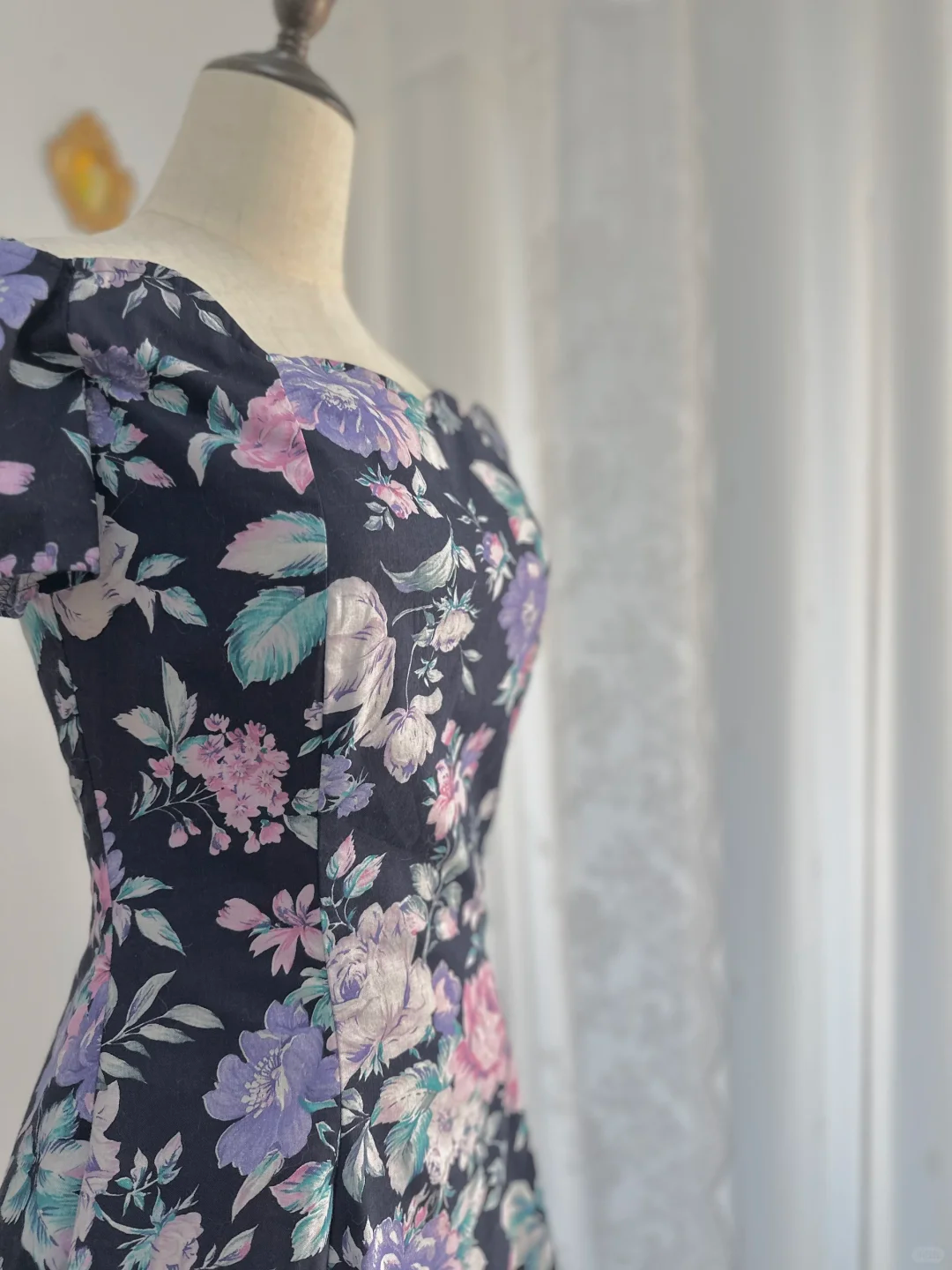 Vintage Satin Print Floral A Line Off The Shoulder Homecoming Dress Short Prom Dress