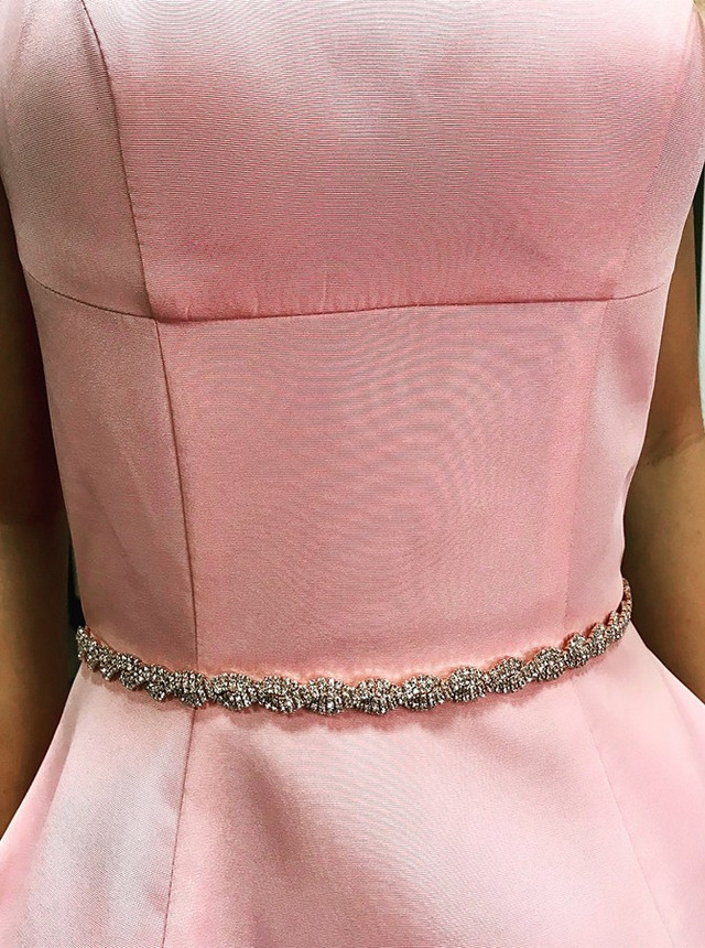 Pink Satin Double Straps Beading Waist Homecoming Dress With Pocket