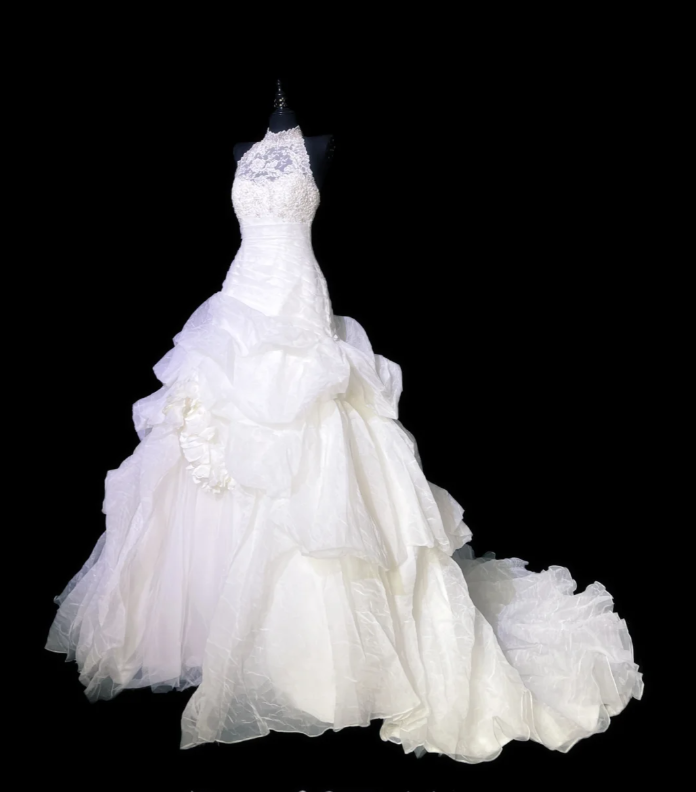 Charming White Halter Tulle Beaded Pleated Long Wedding Dress Formal Bridal Dress