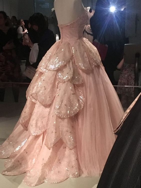 Pink Sweetheart Layered Tulle Lace Ball Gown Prom Dress