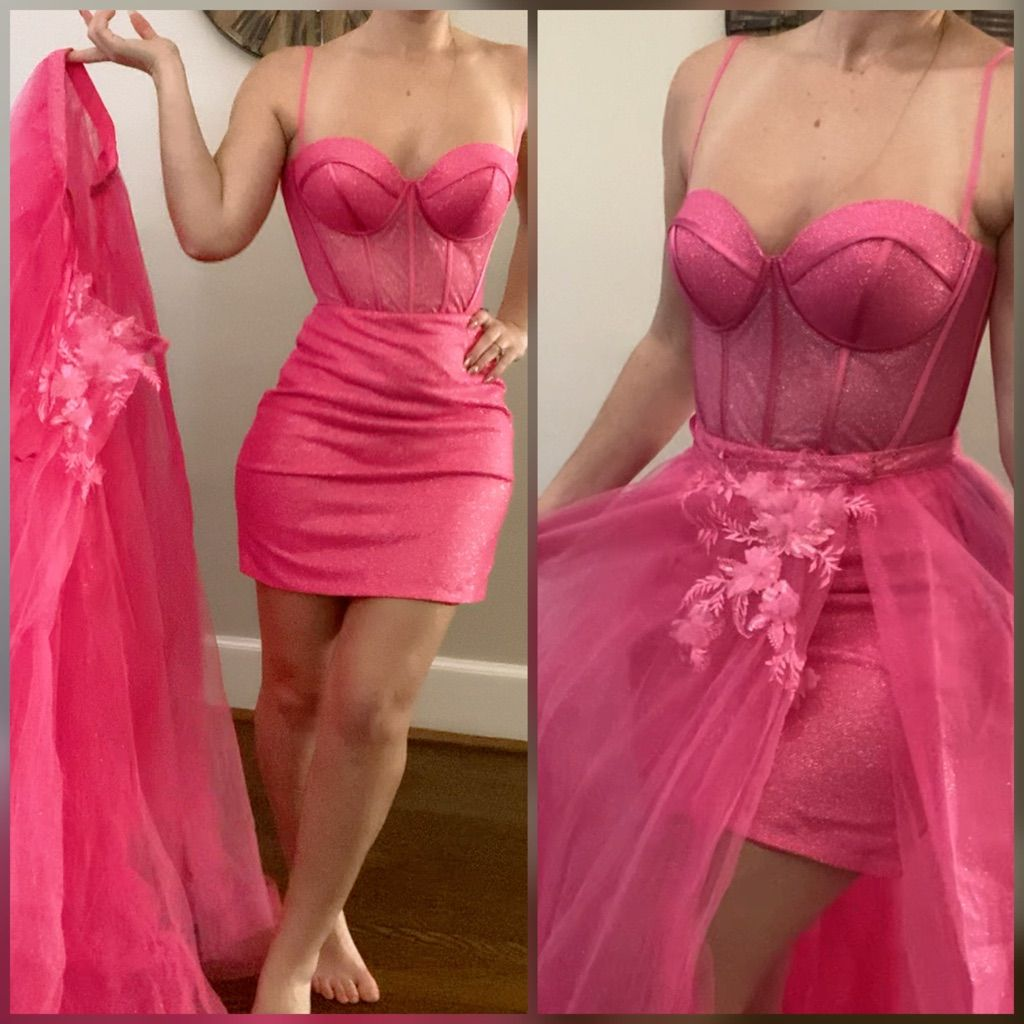 Chic Pink Spaghetti Straps Sheath Cocktail Dress Formal Short Graduation Homecoming Dress