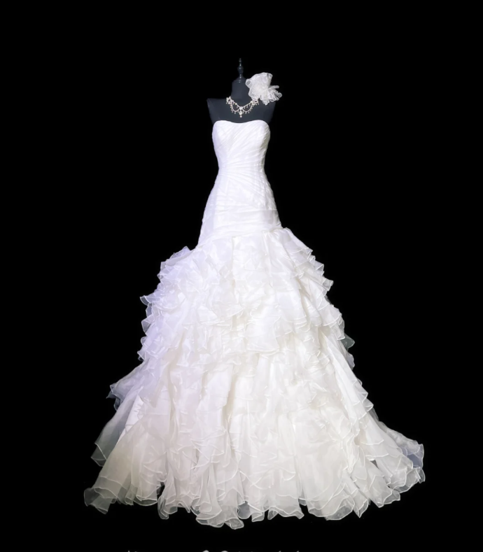 Charming White Strapless Tulle Pleated Mermaid Wedding Dress Long Bridal Dress