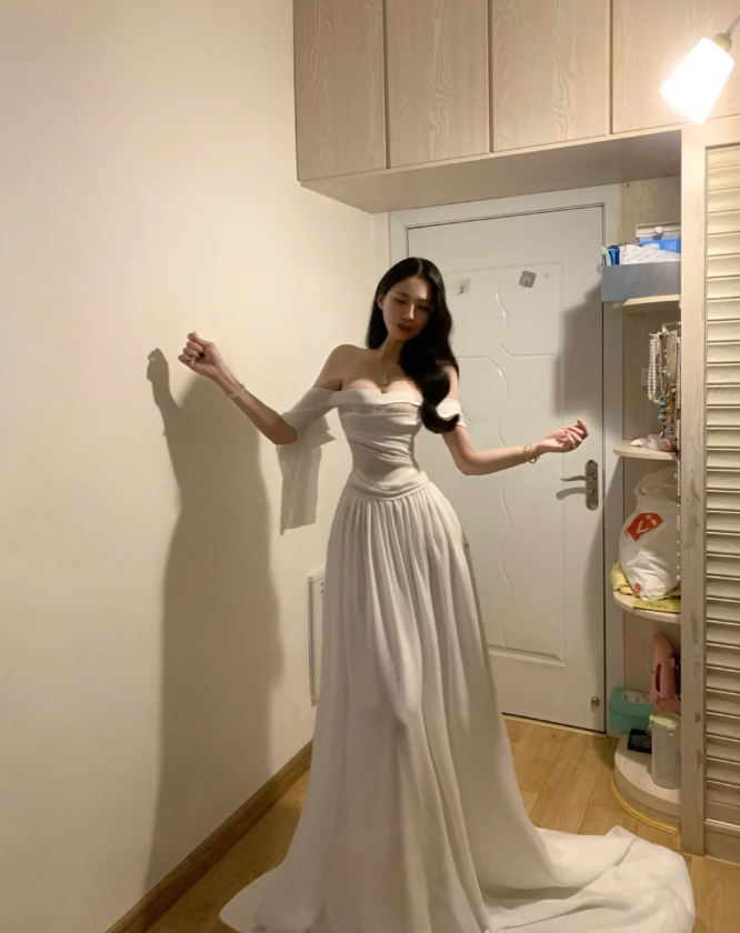 Glamorous Off The Shoulder White Chiffon Long Party Dress Wedding Guest Dress