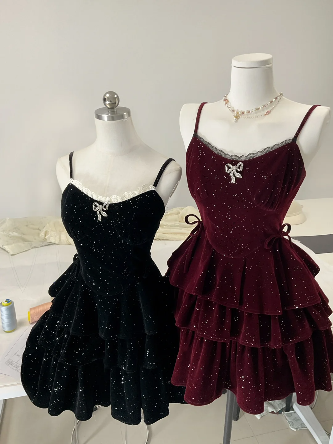 Beautiful Spaghetti Straps Velvet Sequin A Line Layered Short Birthday Outfits Formal Graduation Homecoming Dress