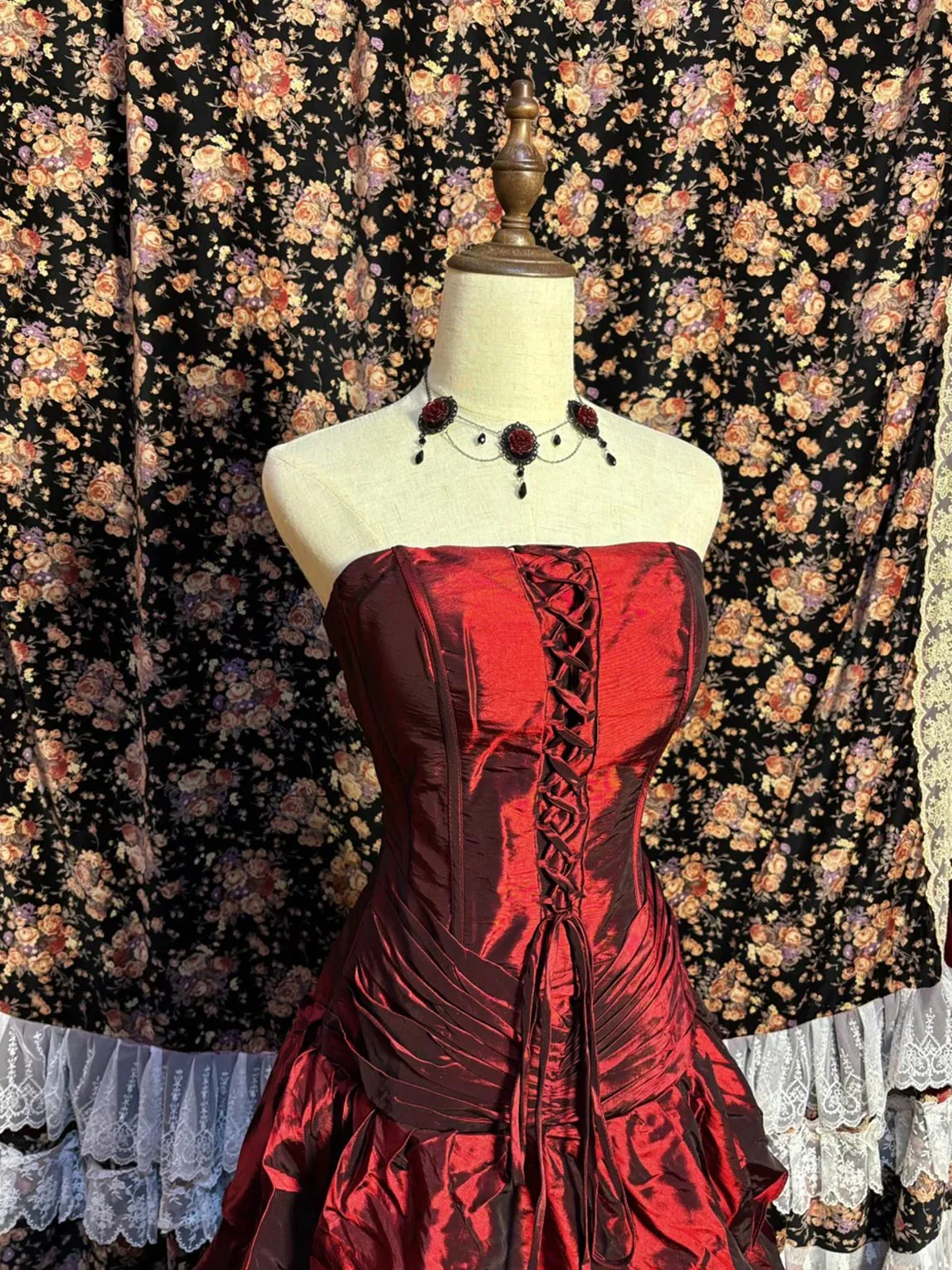 Unique Burgundy Satin Layered Long Party Dress Formal Evening Dress