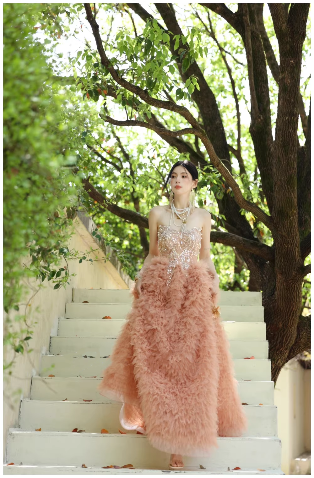 Gorgeous Strapless Pink Tulle Beaded A Line Birthday Prom Dress Evening Dresses