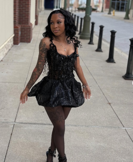 Cute Strapless Black Tulle Sequin Beaded A Line Short Party Dress Formal Homecoming Dress