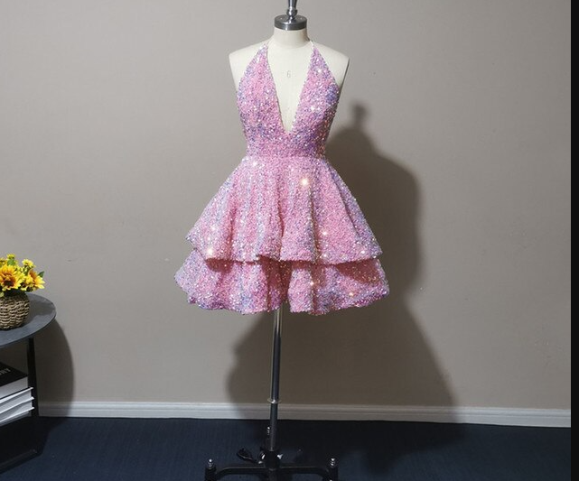 Halter Neckline Short Homecoming Dress Sequins Party Dress New Arrival Party Dress