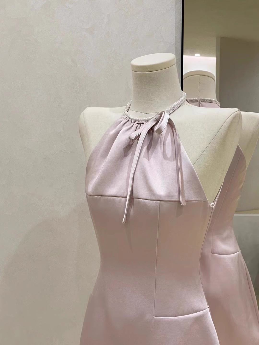 Pink Satin Halter Neck Holiday Dress A-Line Mini Party Dress