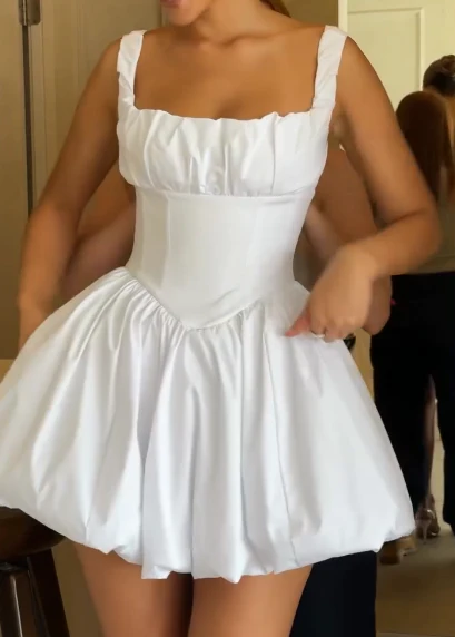 Simple White Square Neck A-Line Homecoming Dresses A Line Short Birthday Outfits