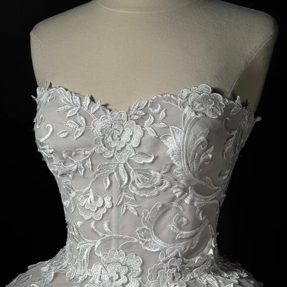 Classy Strapless White Lace Appliques Short Birthday Dress Formal Homecoming Dress