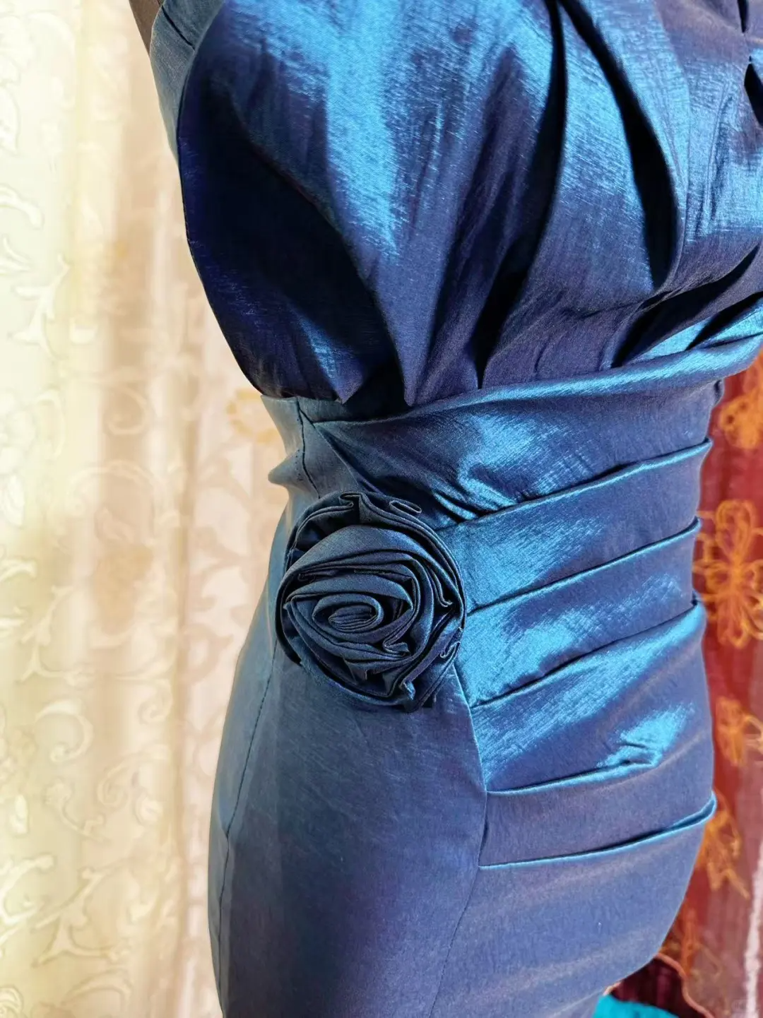 Vintage Strapless Blue Satin Sheath Homecoming Dress Cocktail Dress