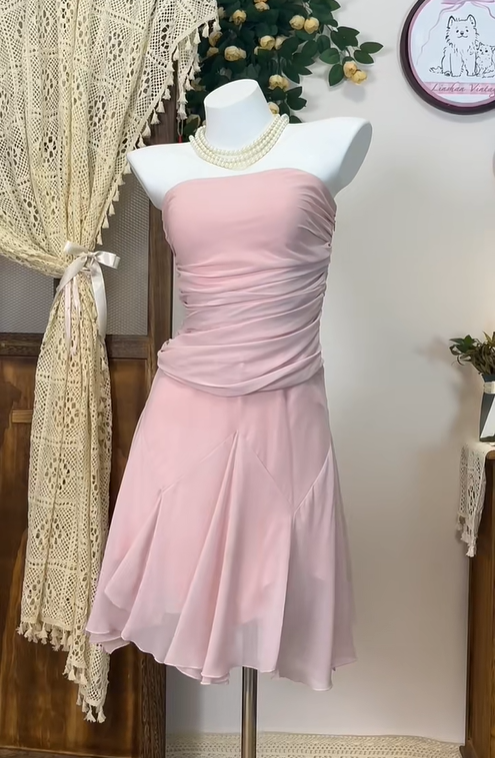 Sweet Pink Strapless Chiffon A Line Homecoming Dress Mini Party Dress