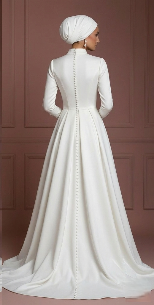 White Hijab Bridal Gown Classic Islamic Wedding Dress Style Muslim