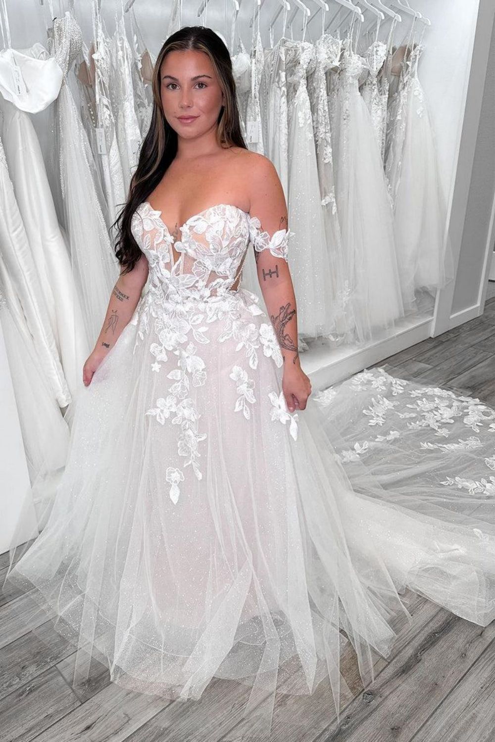 Gorgeous A Line Off the Shoulder White Wedding Dress with Appliques