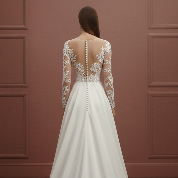 Winter Sleeve Wedding Dress Thick Fabric Long Velvet Accents
