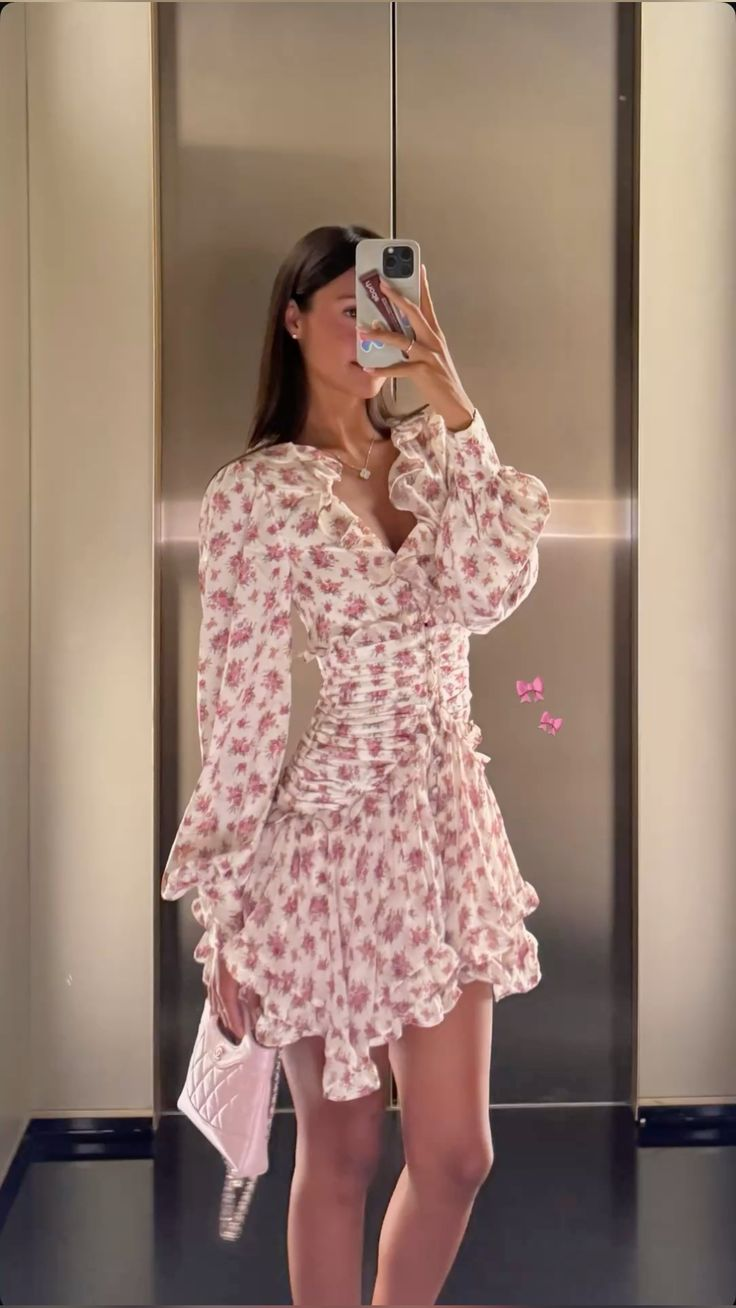 Cute Chiffon Printed Floral V Neck A Line Short Party Dress Formal Homecoming Dress