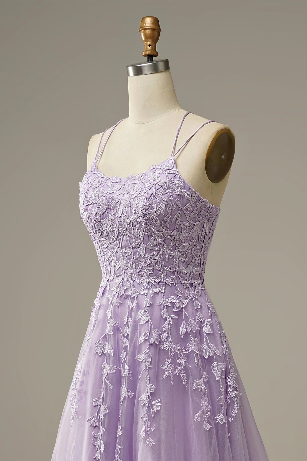 Purple tulle lace long prom dress formal dress