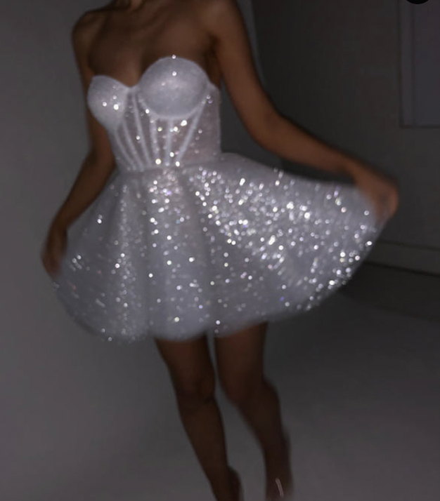 Sparkly White Sweetheart Neck Short Graduation Homecoming Dress Mini Cocktail Dress 18th Birthday Dress