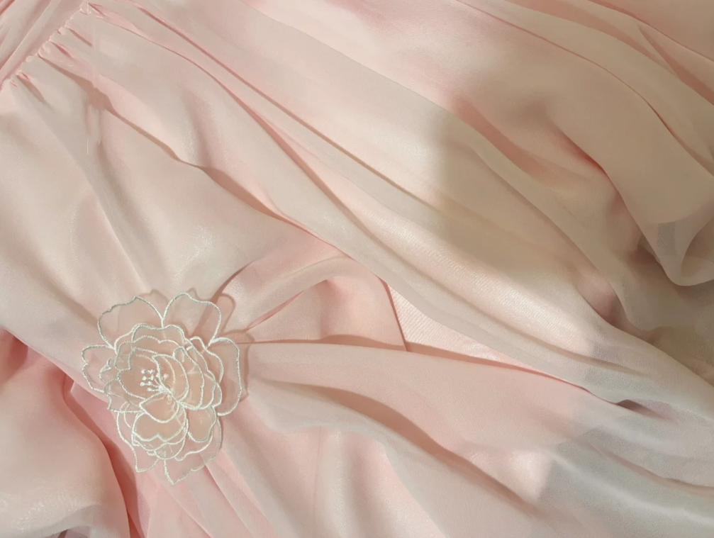 Classy Pink One Shoulder Chiffon Pleated Appliques Long Party Dress Prom Dress Formal Wedding Guest Dress