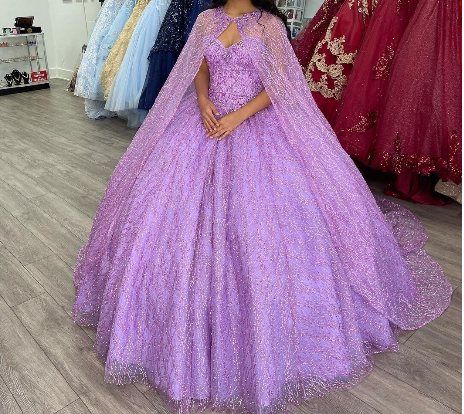 Cape Puffy Ball Gown Quinceanera Sweet 16 Dress Sweetheart Long Prom Gown Quince