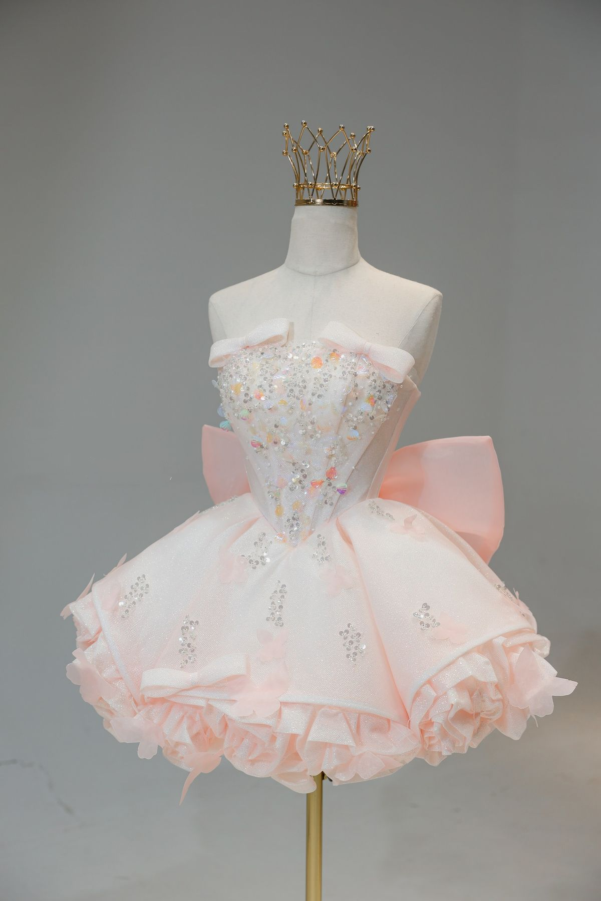 Sweet Pink Strapless Organza Sequin Beaded A Line Short 18th Birthday Outfits Formal Homecoming Dress