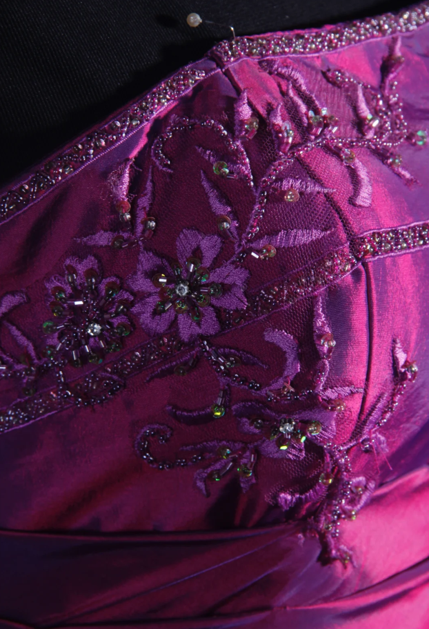 Glamorous Strapless Satin Ball Gown Purple Embroidery Beaded Long Birthday Party Dress Prom Gowns