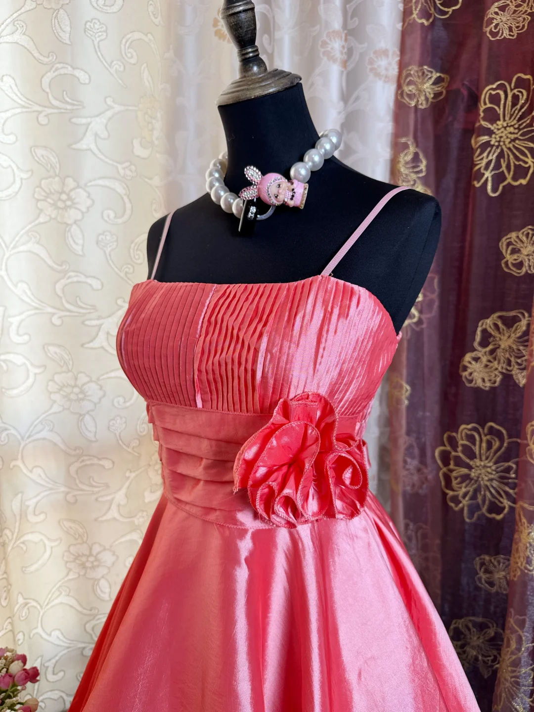 Pretty Spaghetti Straps Pink Satin A Line Homecoming Dress Short 21st Birthday Outfits With Flower