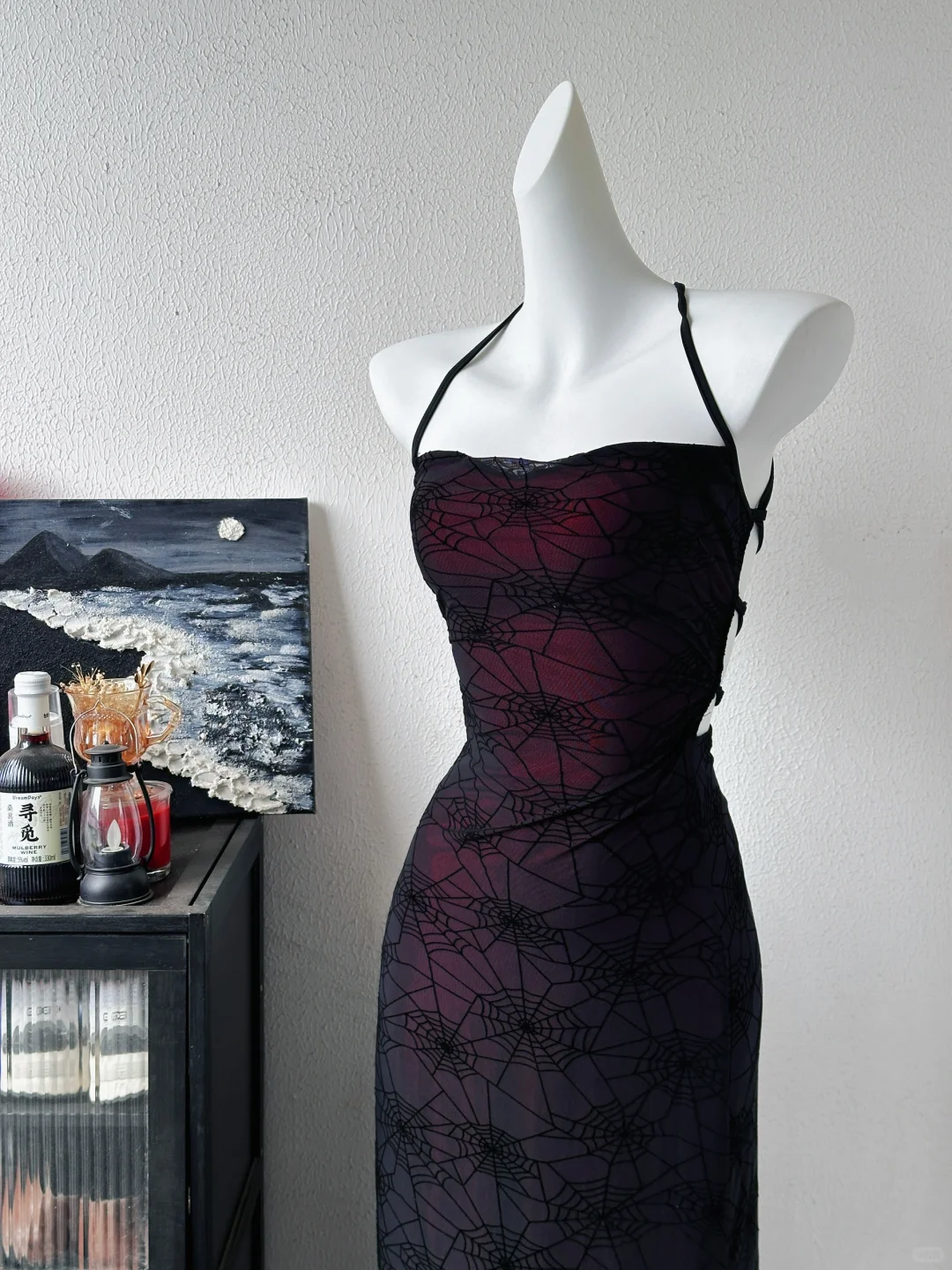 Vintage Halter Burgundy Sheath Long Evening Dress Backless Party Dress