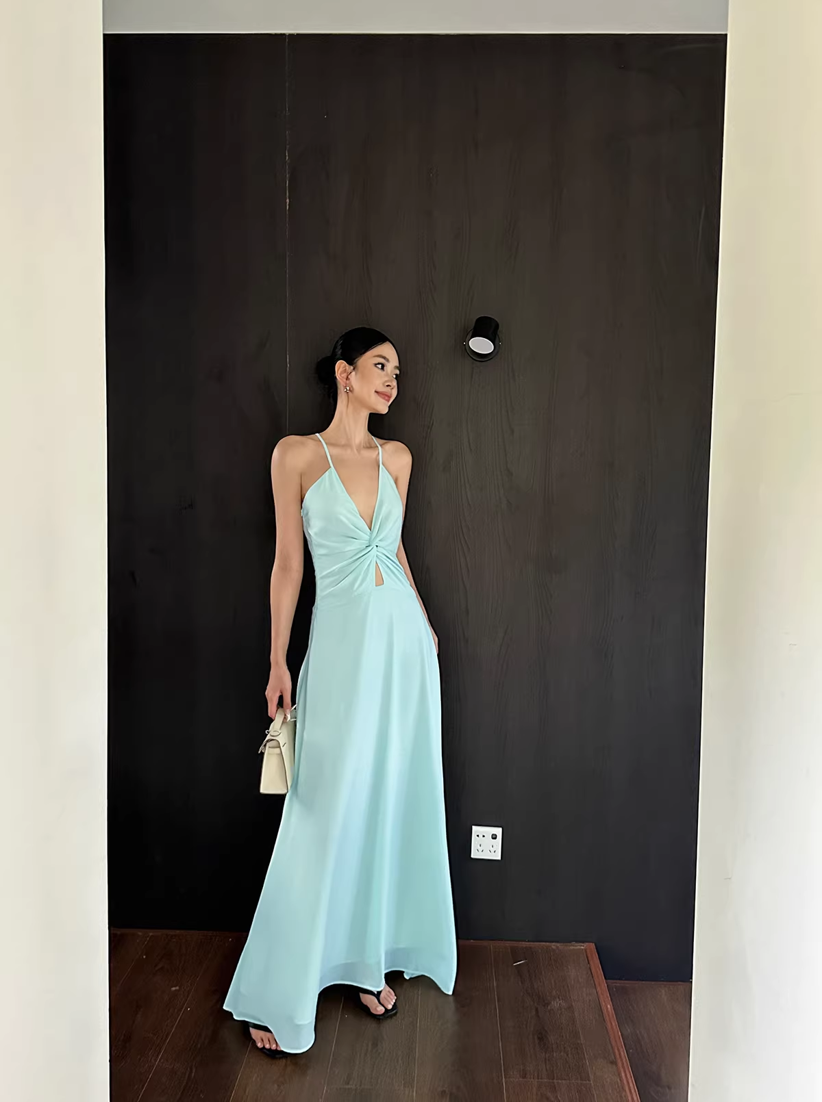 Simple Spaghetti Straps V Neck Green Chiffon A Line Long Party Dress Evening Dress