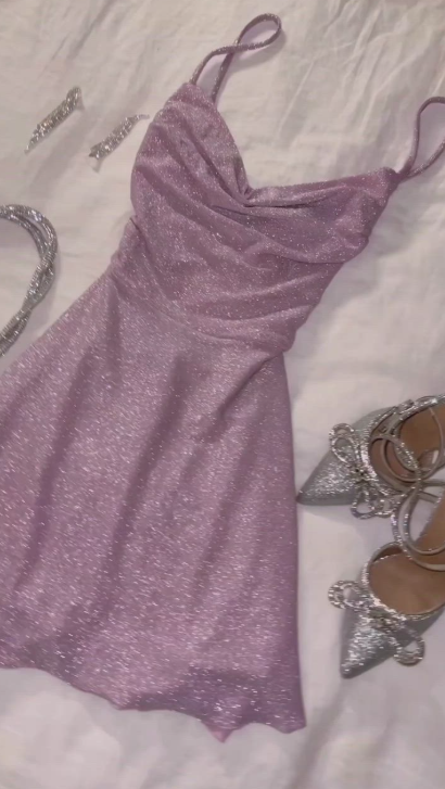 Sparkly Spaghetti Straps Lilac A Line Short Cocktail Dress Homecoming Dress