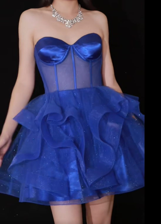 Pretty Sweetheart Neck Royal Blue Tulle Sequin Formal Short Graduation Homecoming Dress Birthday Outfits