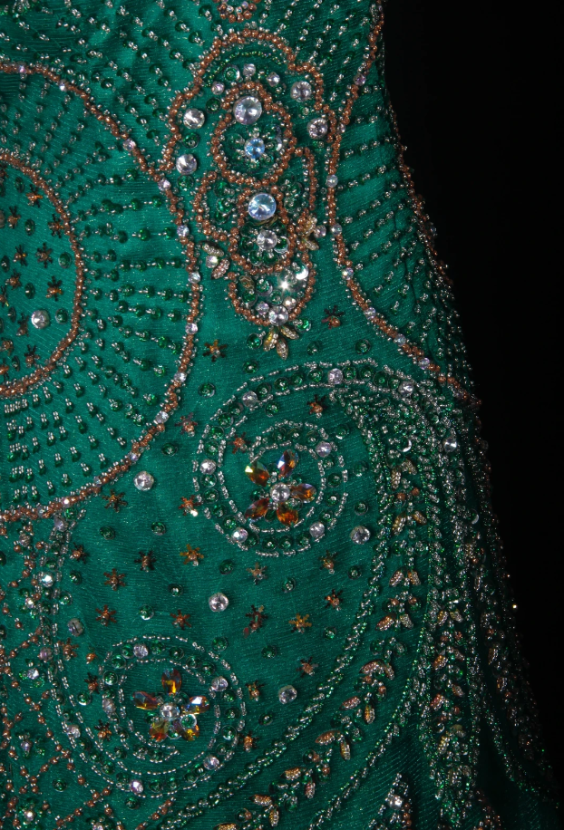 Vintage Spaghetti Straps Green Satin Tulle Beaded Party Dress Mermaid Long 21st Birthday Outfits