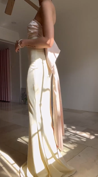 Classy Strapless Satin Mermaid Evening Dress With Bow,Long Party Prom Dress
