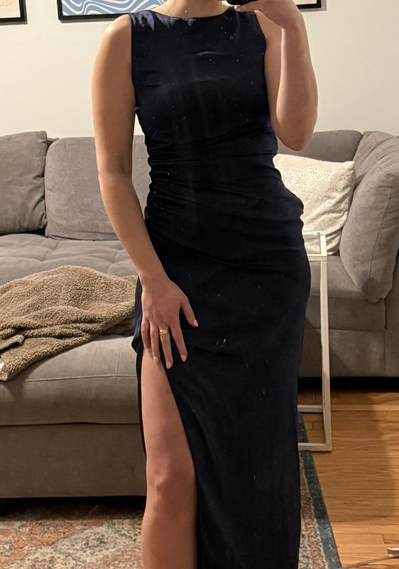 Elegant Satin Slit Long Party Dress Formal Evening Gown