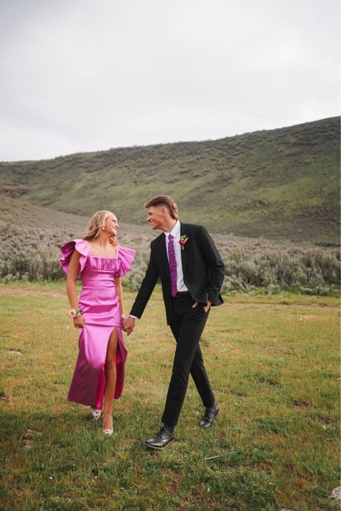 Modest Square Neckline Long Prom Dress With Slit, Evening Gown