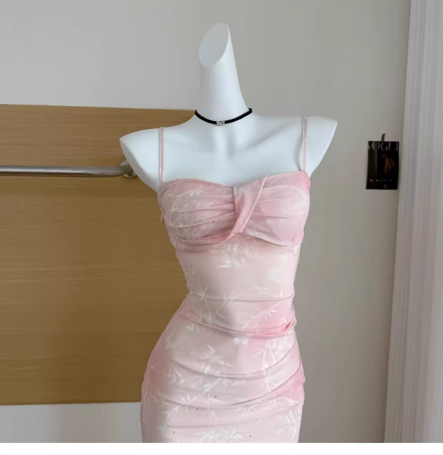 Pink Floral Suspender Dress Sexy Waist Beautiful Long Vacation Dress