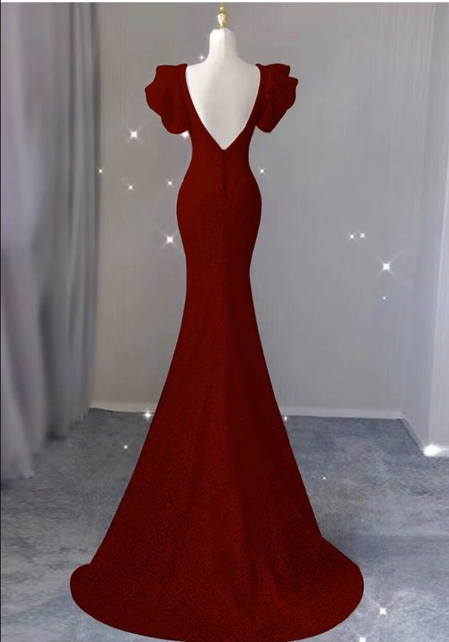 Mermaid evening dress, high-end burgundy bridal toast dress,elegant lady prom dress