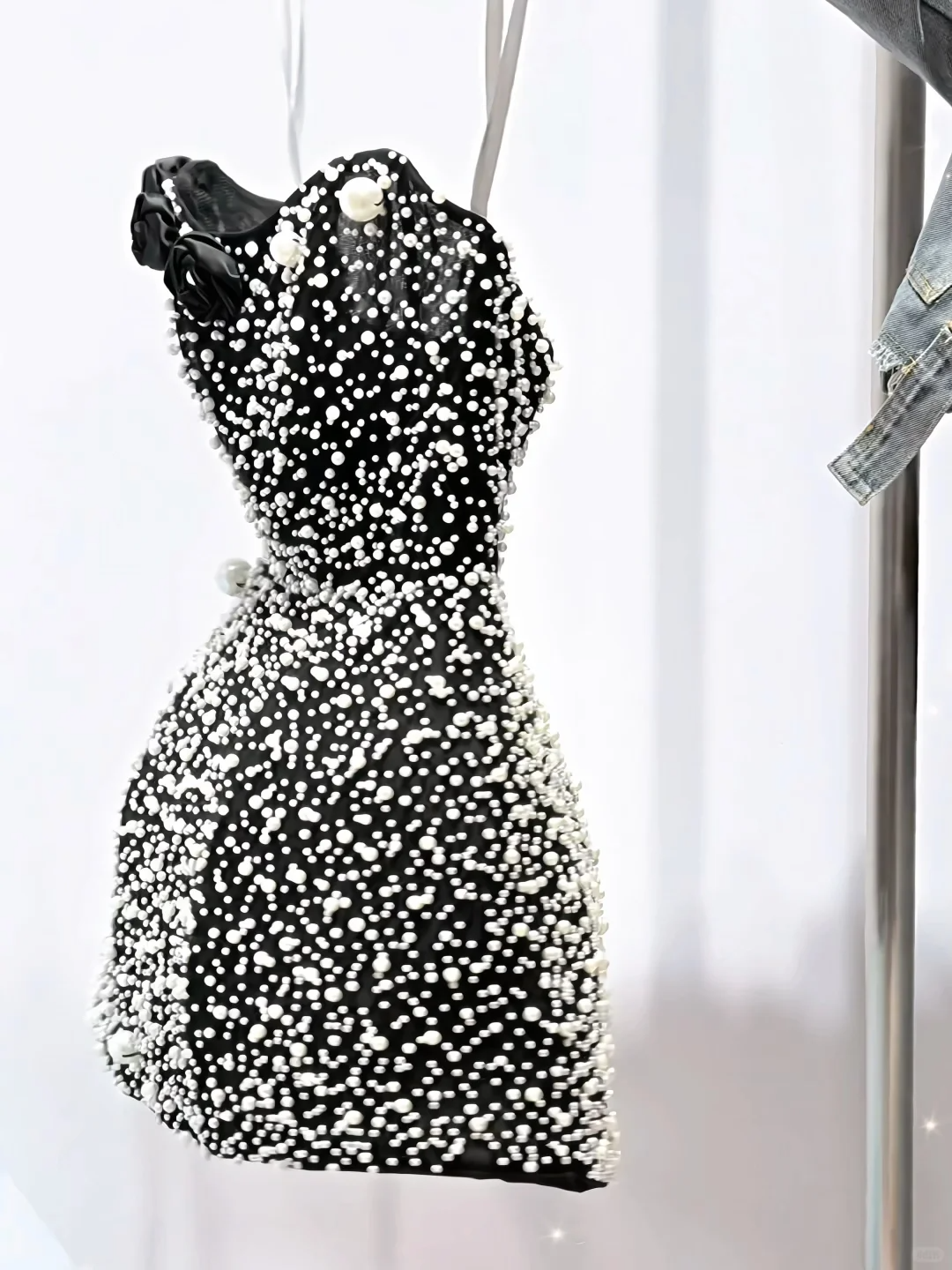 Gorgeous Strapless Black Satin Pearls Mini Birthday Outfits A Line Homecoming Dress